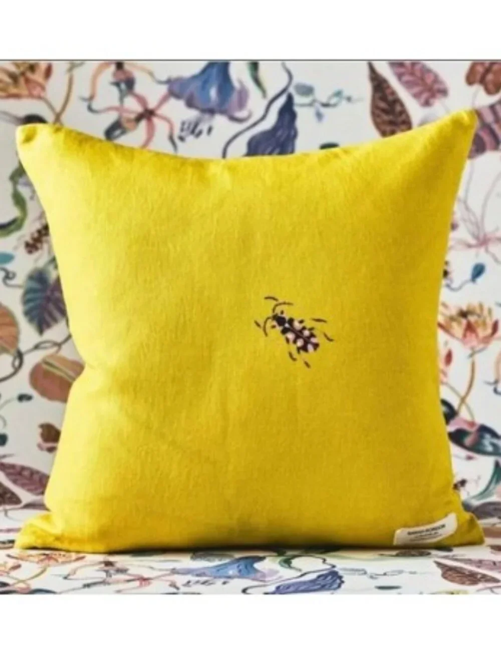 Anthropologie - Sarah Gordon Embroidered Pillow in Yellow-Floral Lion - NTW